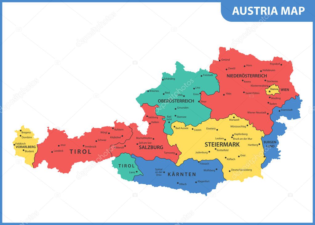 Die Detaillierte Karte Von Österreich Mit Den Regionen Oder Staaten