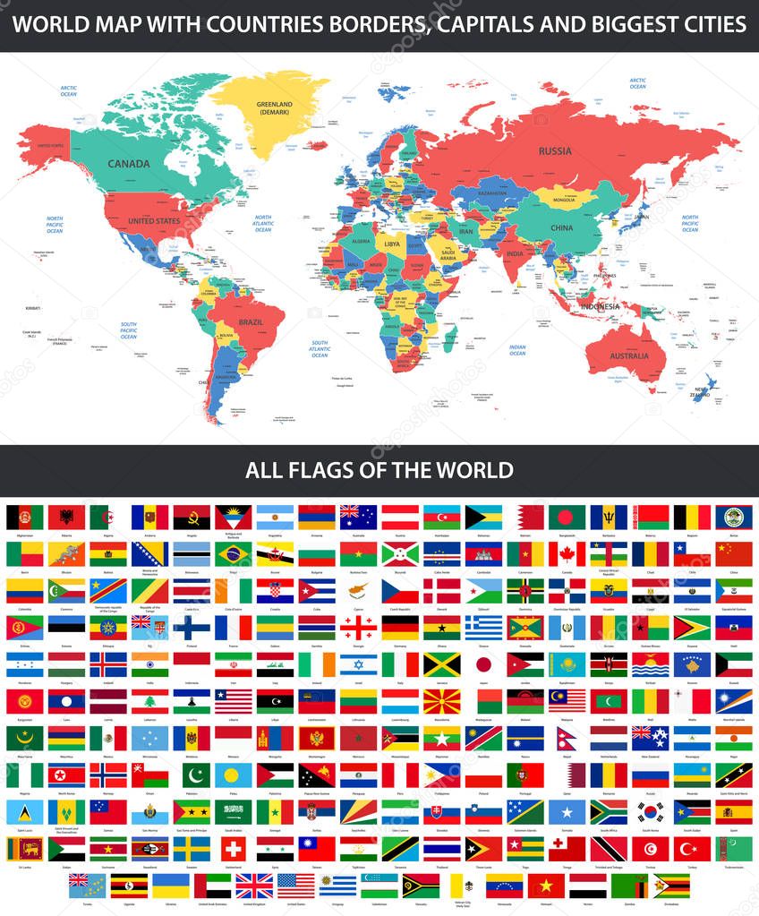 Tutte Bandiere Del Mondo Ordine Alfabetico Mappa Dettagliata Del Mondo -  Vettoriale Stock di ©-panya- 196960776