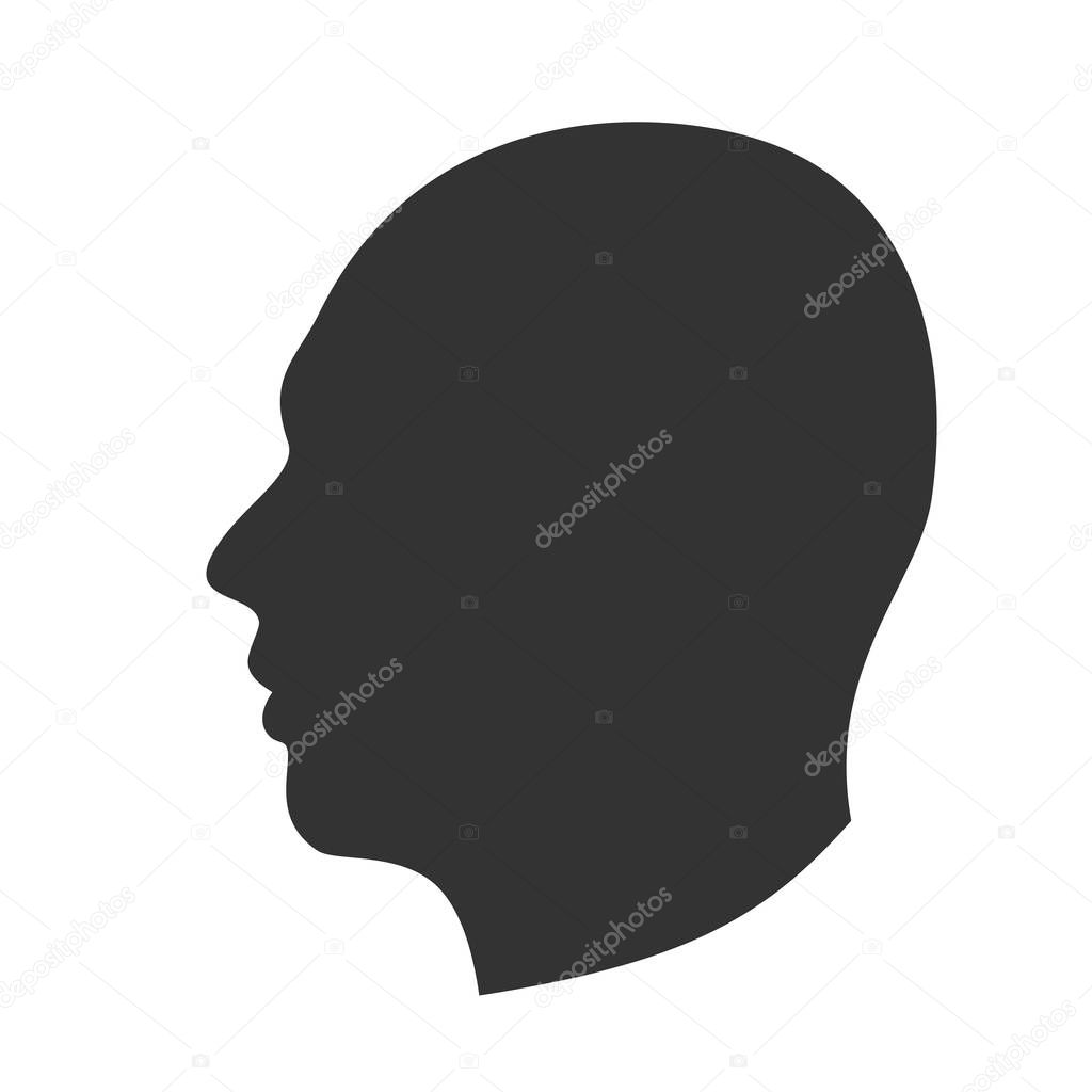 Silhouette of male head, man face in profile, side view