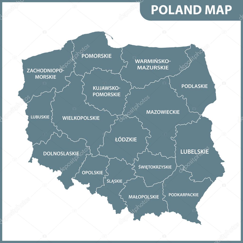 The detailed map of Poland with regions or states