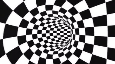 Soyut akan damalı tünel optik illüzyonu. Siyah ve beyaz çizgili hareketler. Kusursuz döngü arkaplanı