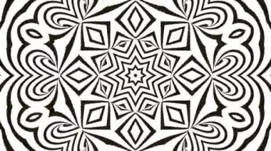 Soyut akışkan çizgili kaleydoskop tünel optik illüzyonu. Siyah ve beyaz çizgilerin hareket şekli. Kusursuz döngü arkaplanı