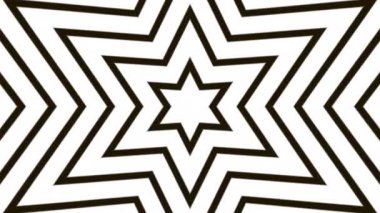 Soyut akışkan çizgili tünel optik illüzyonu. Siyah ve beyaz yıldızlar hareket halinde. Kusursuz döngü arkaplanı