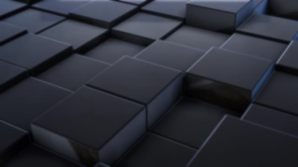 Fondo Movimiento Abstracto Movimiento Aleatorio Oscuro Brillante Cubos — Vídeo de stock