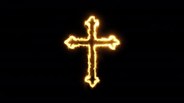 Krzyż Chrześcijański Płonie Ruchome Tło Płynna Pętla — Wideo stockowe