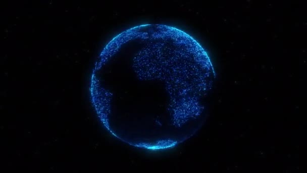 Вращающийся Земной Шар Светящихся Частиц Цифровая Планета Земля Абстрактный Фон — стоковое видео