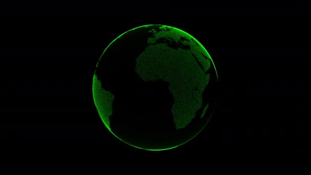 从粒子旋转的世界地球 Hud 数字行星地球 摘要世界地图动画背景 无缝圈 — 图库视频影像
