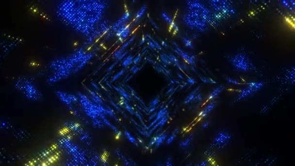 Podróż Przez Abstrakcyjny Kropkowany Tunel Cyfrowy Technologii Kwadratowy Świecące Pętli — Wideo stockowe