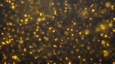Çırpınan soyut parçacıklar hareketi. Döngüsüz altın arkaplan.
