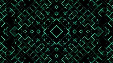 Ağ üzerinde soyut parlak çizgiler, çizgiler ve noktalar var. Kusursuz kesilmiş hareket fütüristik teknoloji geçmişi