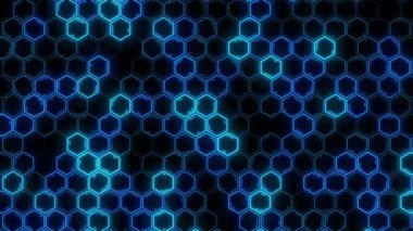 Soyut fütüristik altıgen parlayan neon yüzey, yapı.