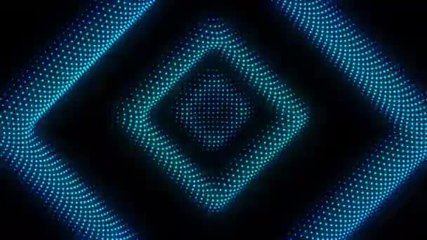 デジタルLedドットの抽象的なネオントンネルを旅します 正方形の形 ループ状の動きの背景 — ストック動画