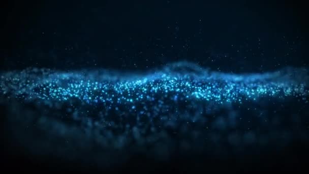 Abstract Flowing Smooth Surface Fractal Waves Background Blinking Particles Grid — Stock Video