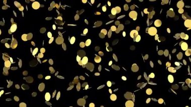 Düşen madeni paralar veya para alfa kanallı altın yağmur hareketi arkaplanı.