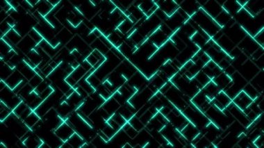 Ağ üzerinde soyut parlak çizgiler, çizgiler ve noktalar var. Kusursuz kesilmiş hareket fütüristik teknoloji geçmişi