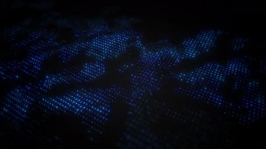 Yüzeyde parlayan parlak parçacıklar. Fraktal hareket arka planı. Şebeke, noktalardan oluşan ağ, dikişsiz döngü animasyonu