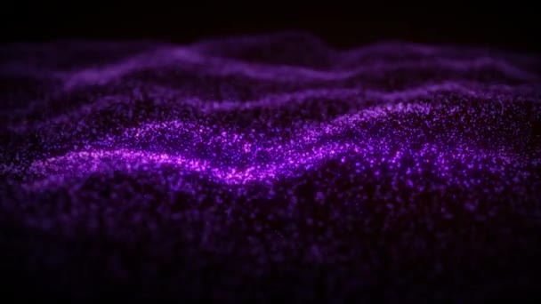 Abstract Flowing Smooth Surface Fractal Waves Background Blinking Particles Grid — Stock Video