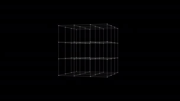 Rotating Cube Hud Element Plexus Style Connecting Lines Dots Seamless — Stock Video