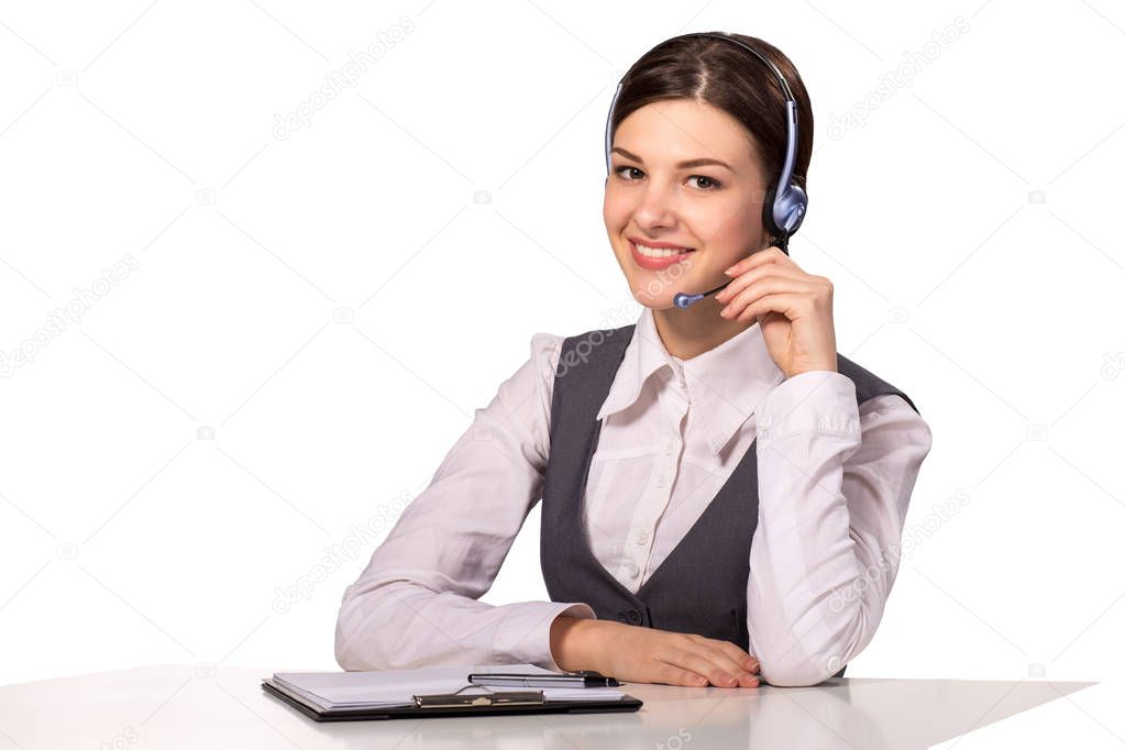 Smiling woman. female customer support operator with headset
