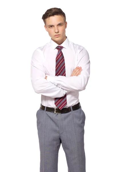 Young businessman isolated - handsome man standing with crossed arms — Stock Photo, Image