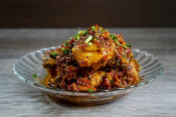 Sappig Kippenvlees Met Kruidige Geurige Balado Saus Balado Pasta Gemaakt — Stockfoto