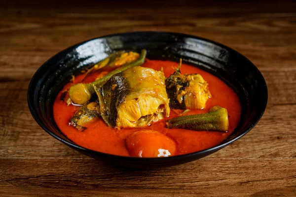 Pesce Gatto Con Sugo Curry Piccante Verdure — Foto Stock