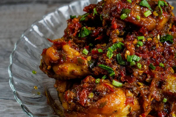 Sappig Kippenvlees Met Kruidige Geurige Balado Saus Balado Pasta Gemaakt — Stockfoto