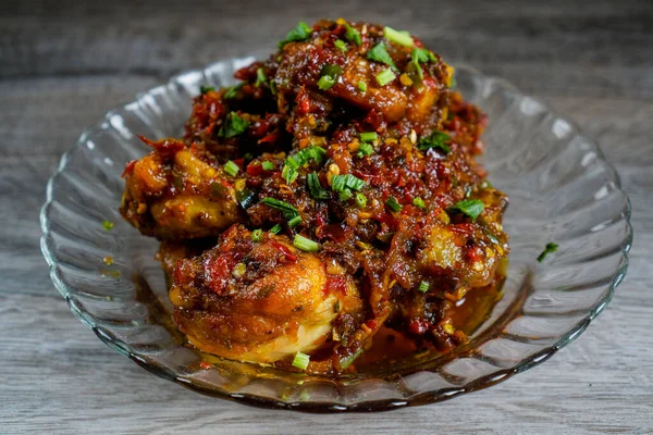 Sappig Kippenvlees Met Kruidige Geurige Balado Saus Balado Pasta Gemaakt — Stockfoto