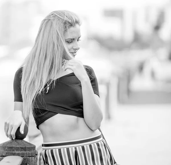 Beautiful Young Girl Suit Walking Summer City — Stock Photo, Image