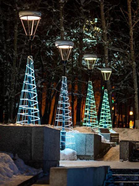Beautiful street lighting in the form of spiral lanterns
