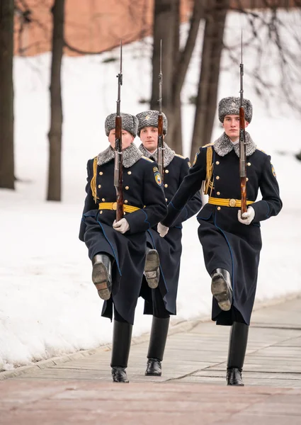 Rússia Moscovo Kremlin Primavera 2019 Cerimônia Mudar Guarda Honra Monumento — Fotografia de Stock