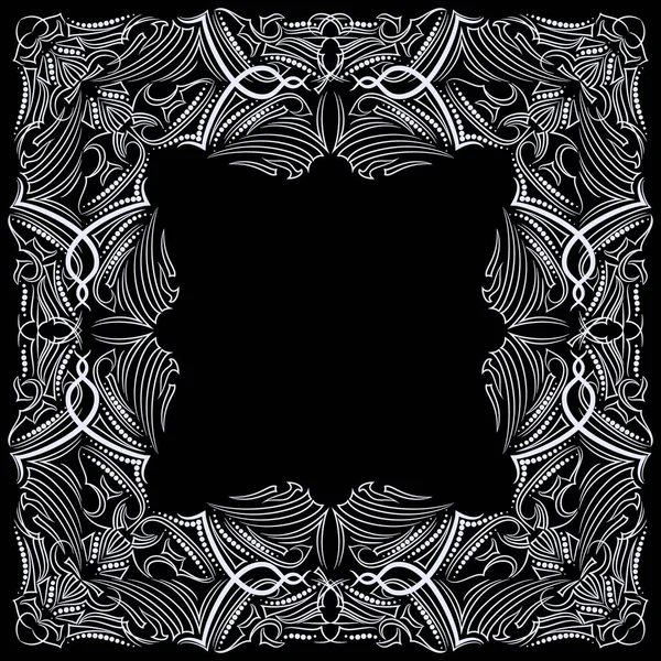 Bandana noir et blanc. Modèle ethnique ornemental traditionnel avec des lignes. Carré d'impression vectorielle . — Image vectorielle