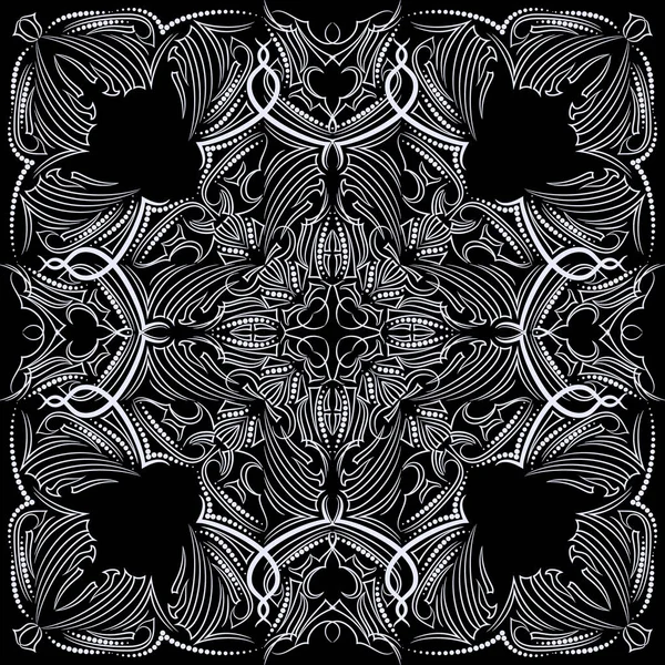 Bandana noir et blanc. Modèle ethnique ornemental traditionnel avec des lignes. Carré d'impression vectorielle . — Image vectorielle