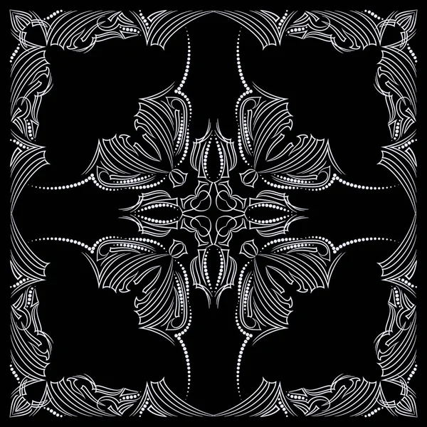 Bandana en blanco y negro. Patrón étnico ornamental tradicional con líneas. Vector cuadrado de impresión . — Vector de stock