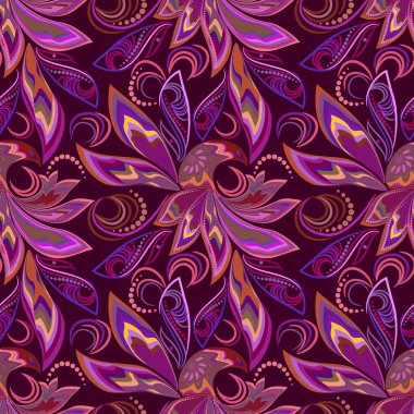 Paisley ile Seamless modeli. Geleneksel etnik süs Phoenix kuş. Parlak vektör arka plan.