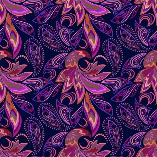 Naadloze patroon met paisley. Phoenix bird in traditionele etnische sieraad. Heldere vector achtergrond. — Stockvector