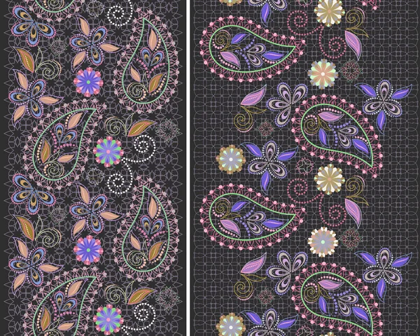 Dentelle motif vertical sans couture avec paisley — Image vectorielle