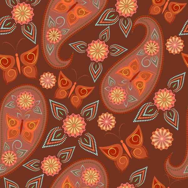 Paisley y mariposas - impresión sin costuras . — Vector de stock