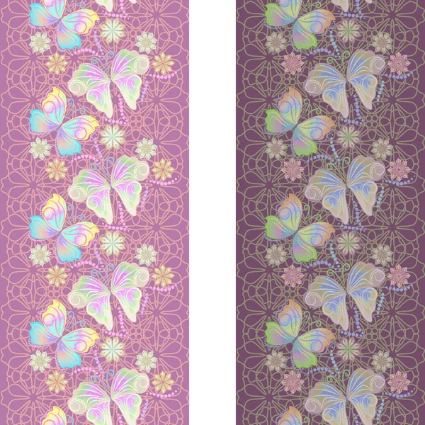 Spitze vertikale nahtlose Muster mit Schmetterlingen — Stockvektor