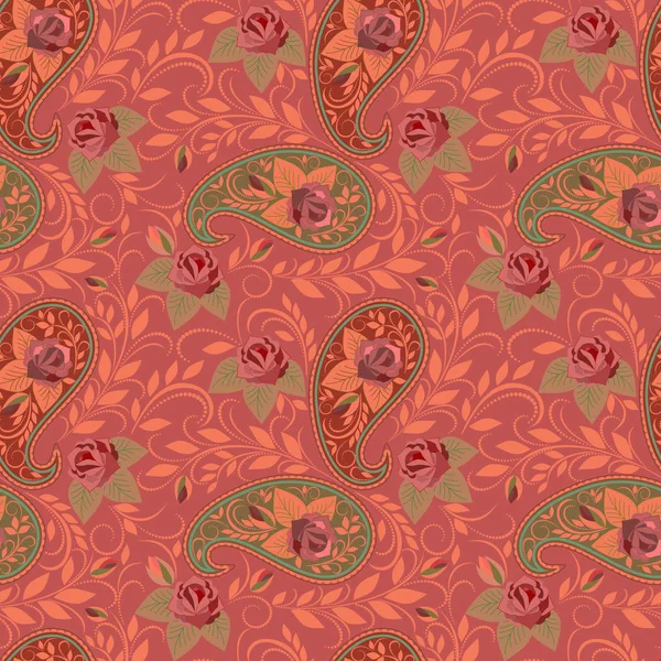 Paisley y rosas - patrón sin costuras . — Vector de stock