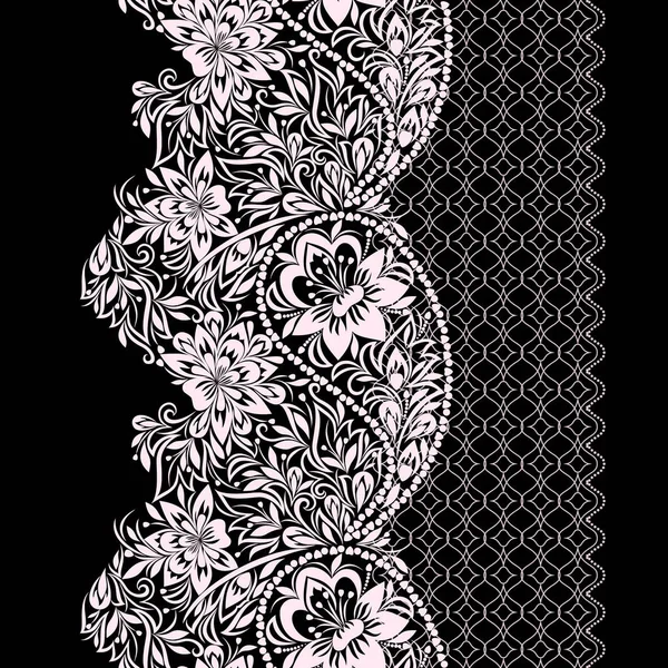 Seamless lace paisley black and white border. — Stock Vector