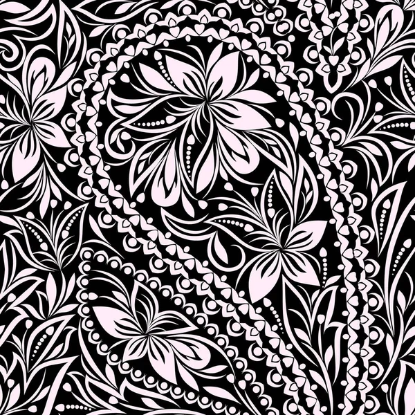 Patrón blanco y negro sin costuras con paisley . — Vector de stock