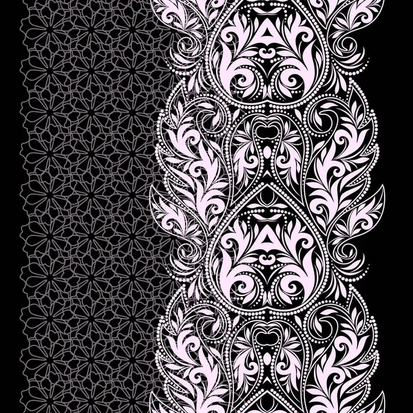 Lace vertical seamless white and black pattern. — Stock Vector