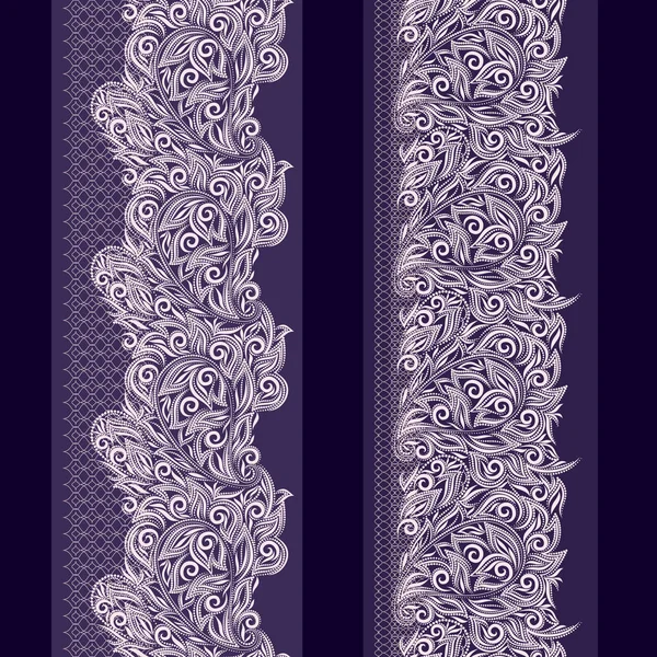 Lace paisley vertical seamless border - set. — Stock Vector