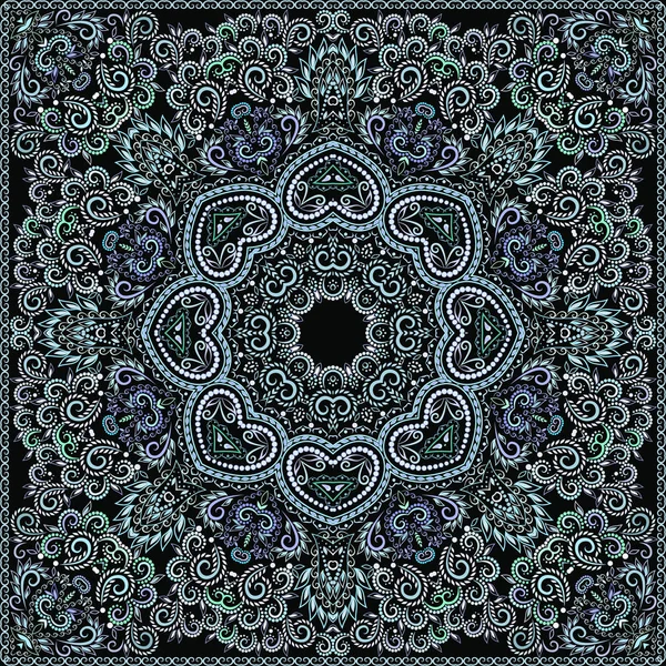 Bandana paisley design- carré imprimé turquoise . — Image vectorielle