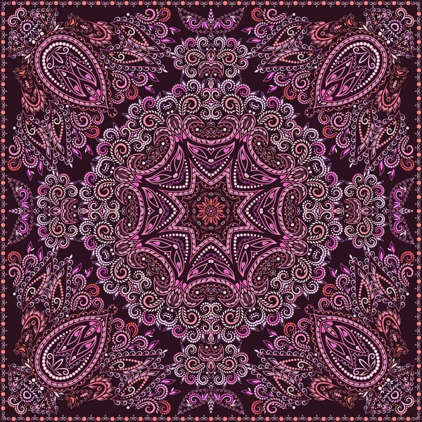 Bandana paisley design- quadrado de impressão colorido . —  Vetores de Stock