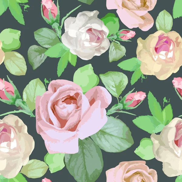 Sömlös akvarell färgat mönster med rosor. — Stock vektor