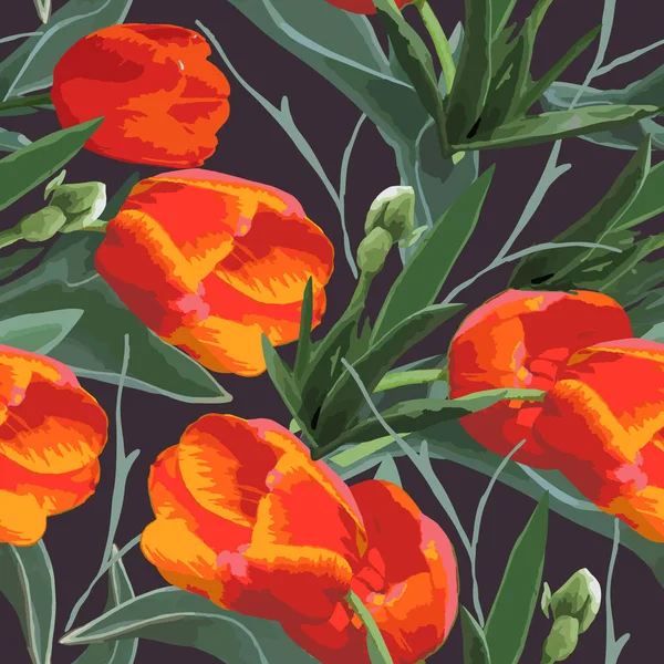 Akwarela bezszwowy wzór z czerwonymi tulipany. — Wektor stockowy