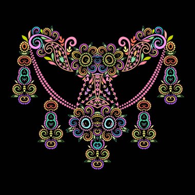 Boyun çizgisi etnik tasarımı, renkli desen.