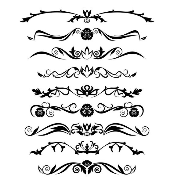 Deco borders.Black and white classical pattern. Vector set of 9.